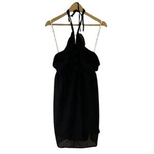 NWT Black Halter Mini Dress Sheer Dot Overlay Chic Evening